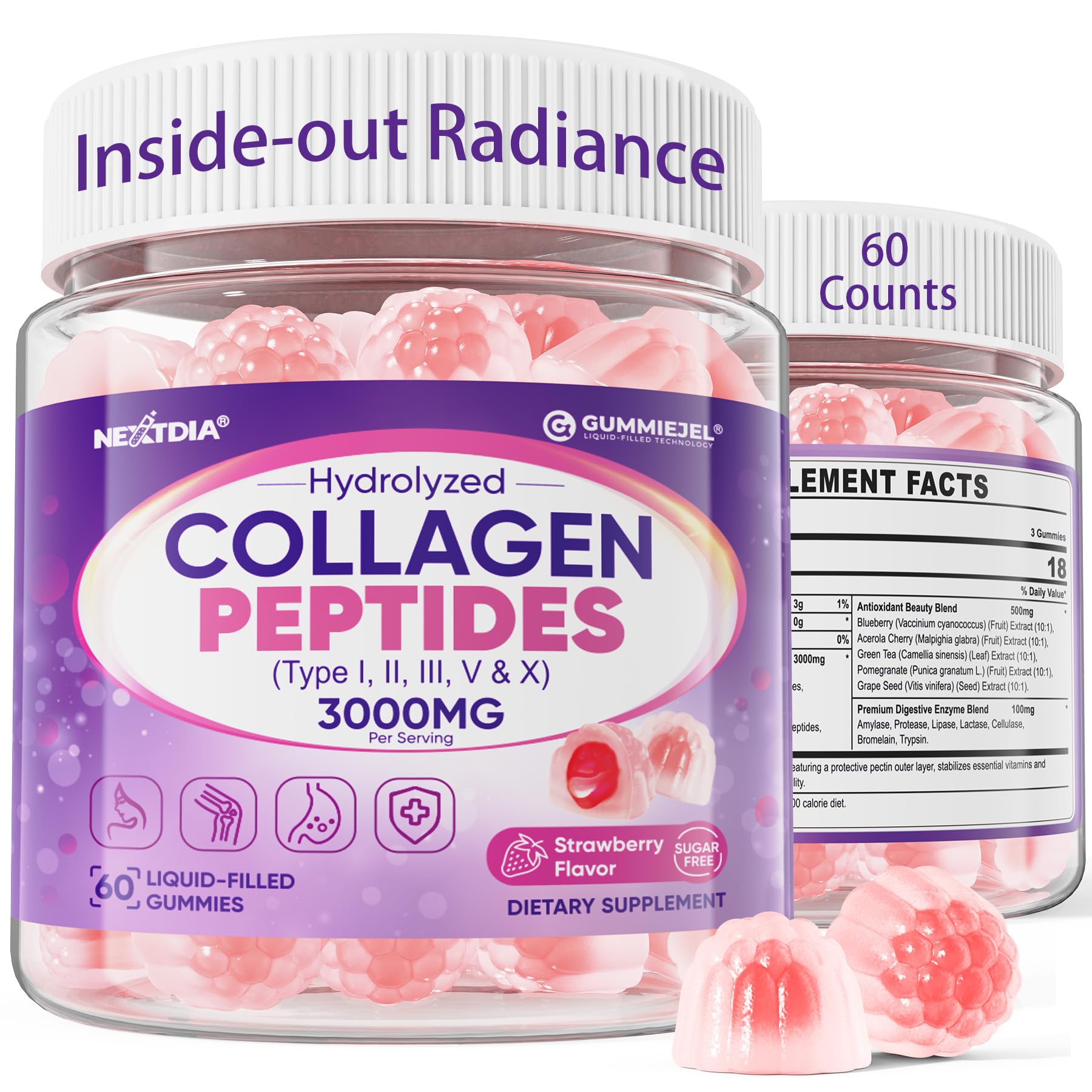 Foto 2 pulgar | Gomitas De Colágeno Nextdia 3000 Mg Hidrolizadas Tipo I  Ii  Iii  V  X - Venta Internacional.