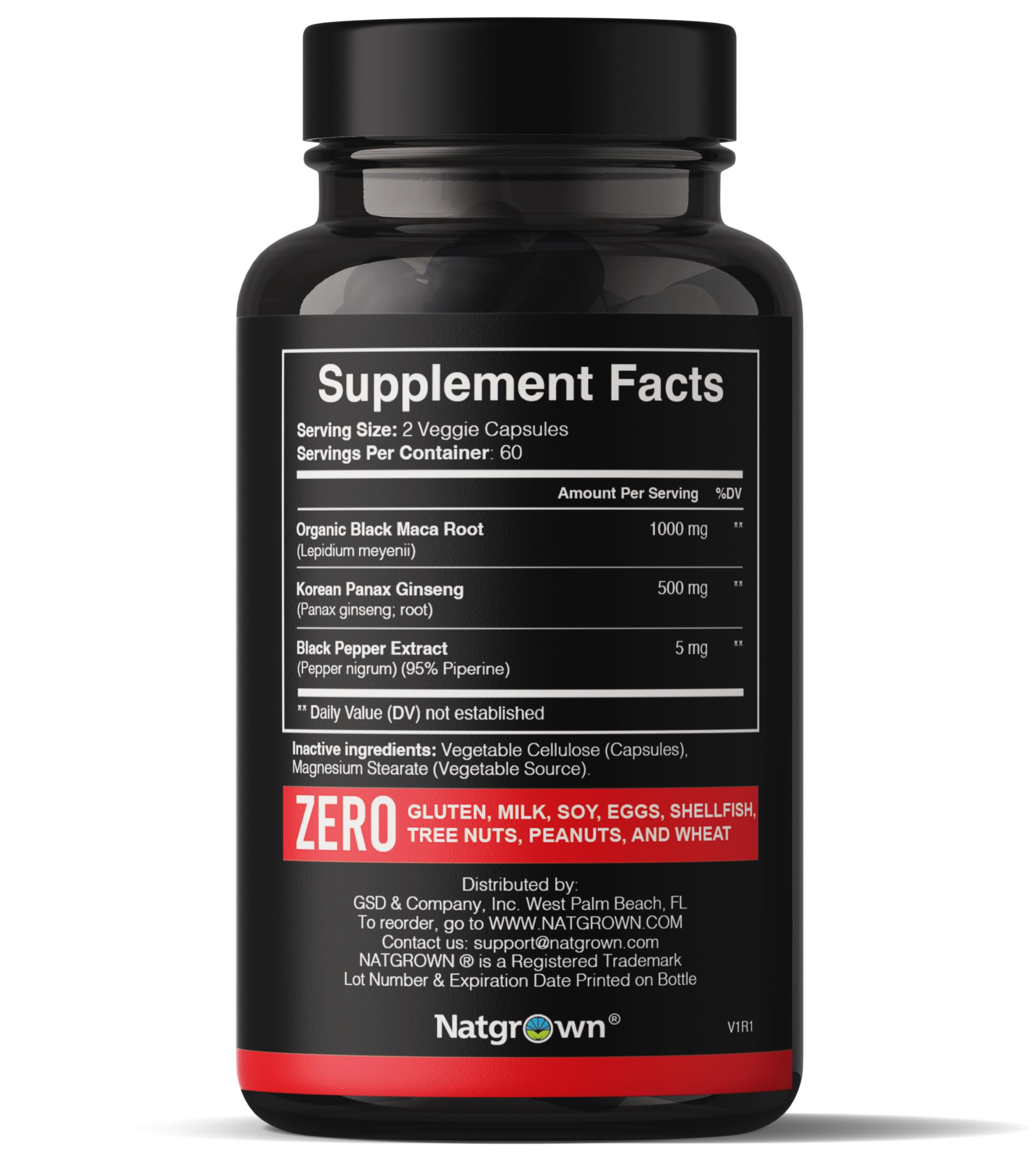 Foto 3 pulgar | Suplemento De Raíz De Maca Negra Y Panax Ginseng De 1500 Mg De Natgrown - Venta Internacional.