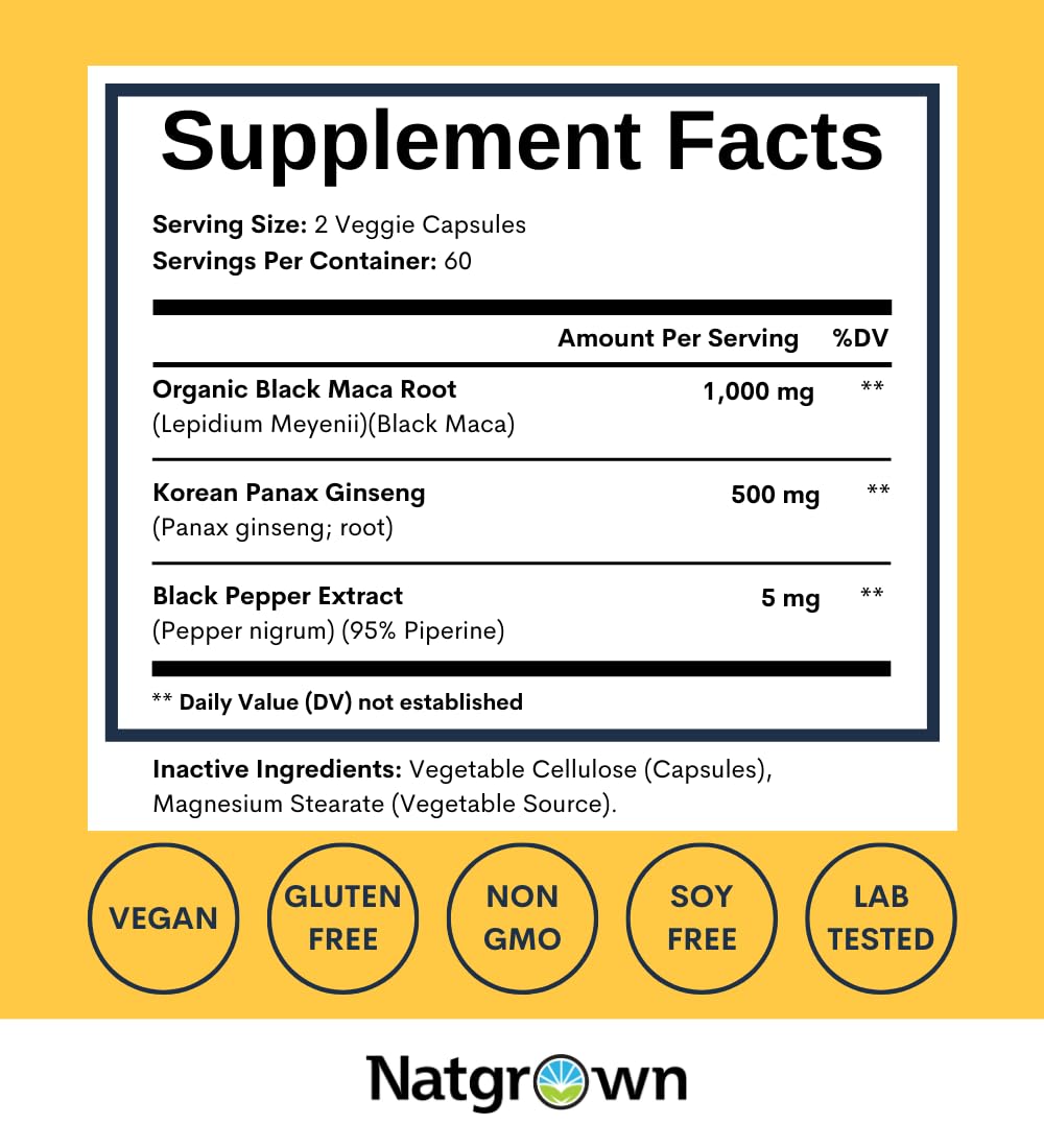 Foto 5 pulgar | Suplemento De Raíz De Maca Negra Y Panax Ginseng De 1500 Mg De Natgrown - Venta Internacional.