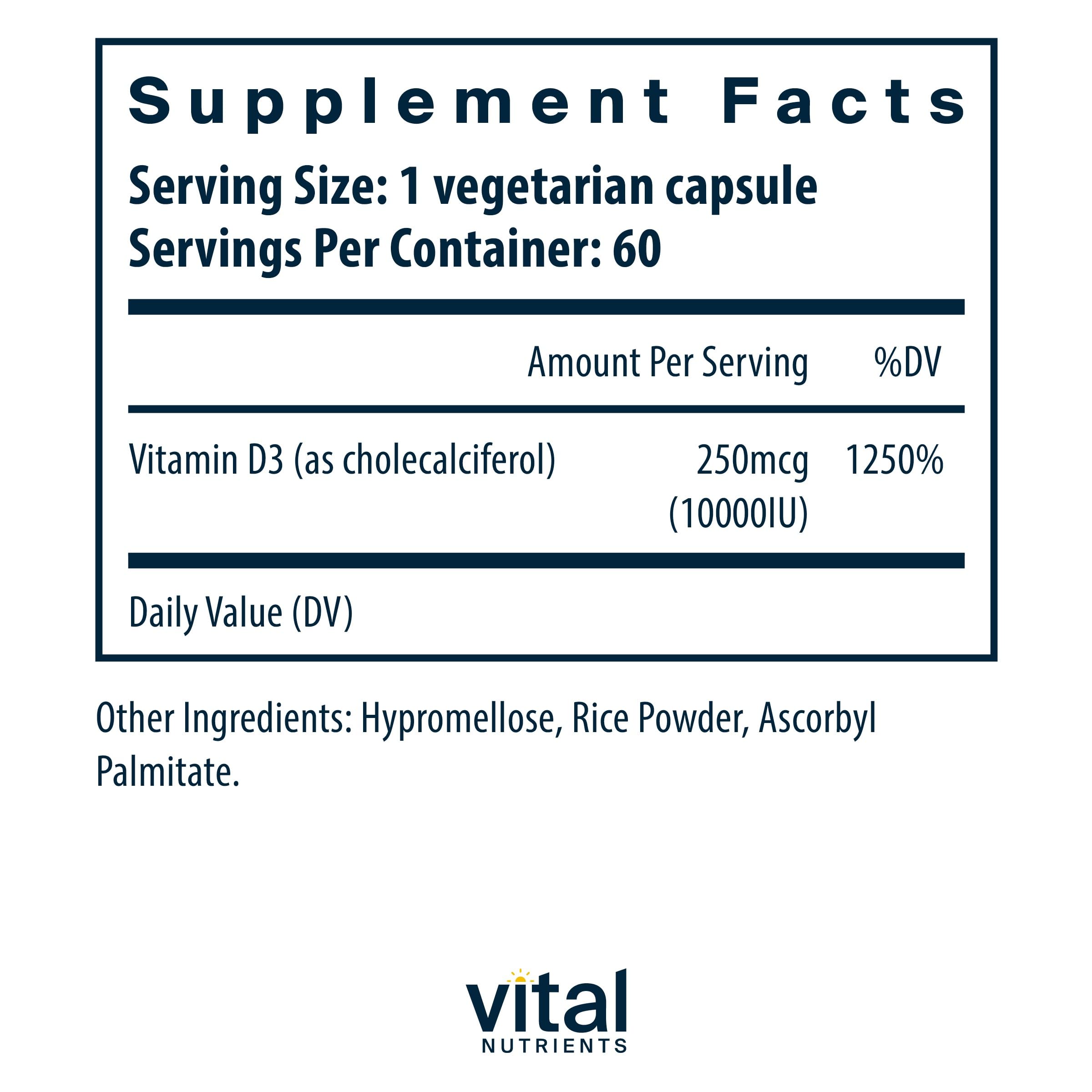 Foto 3 pulgar | Suplemento De Vitamina D3 De Vital Nutrients  10000 Ui  60 Cápsulas - Venta Internacional.