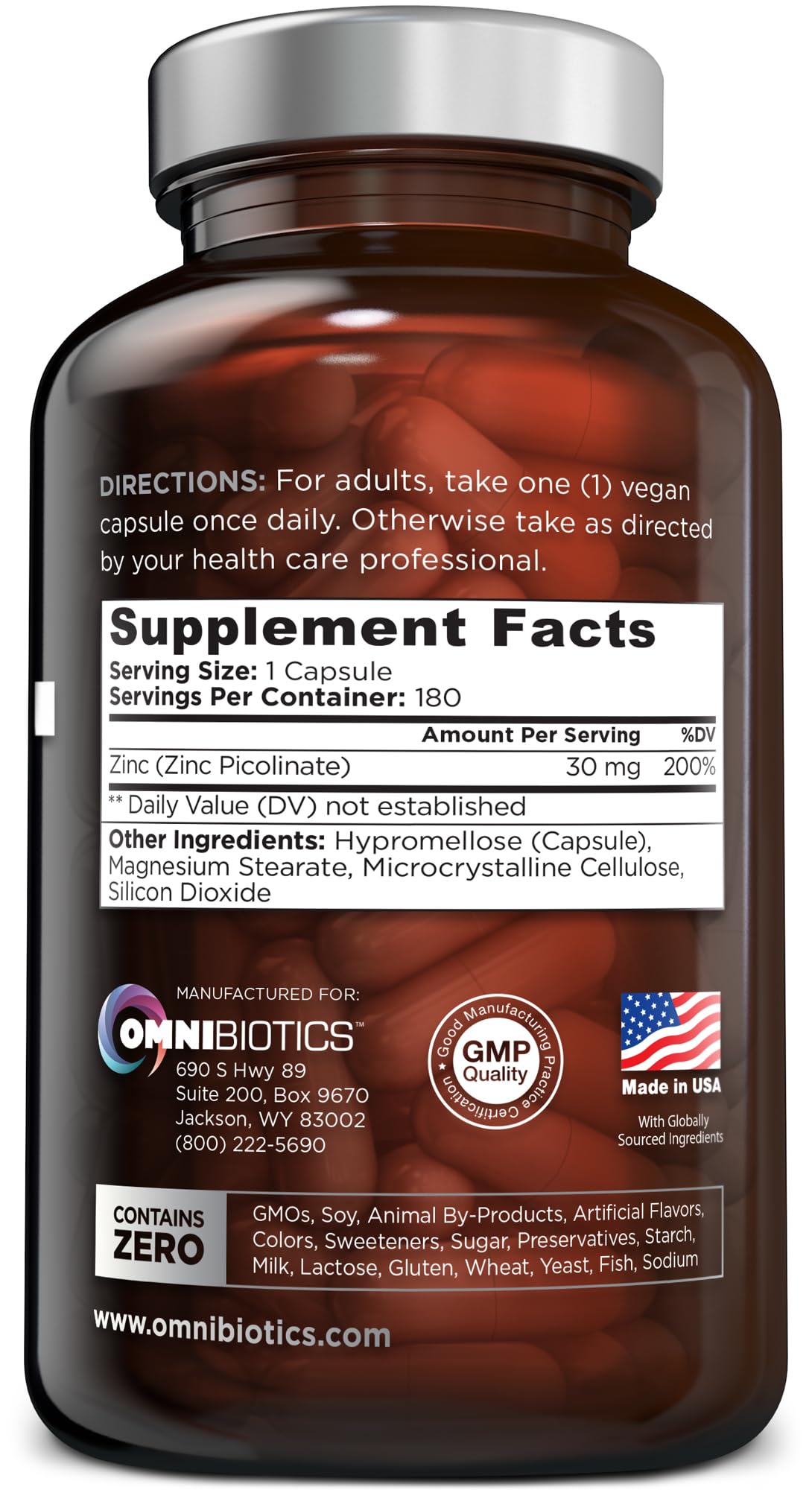 Foto 3 pulgar | Suplemento Omnibiotics De Picolinato De Zinc 30 Mg 180 Cápsulas Veganas - Venta Internacional.