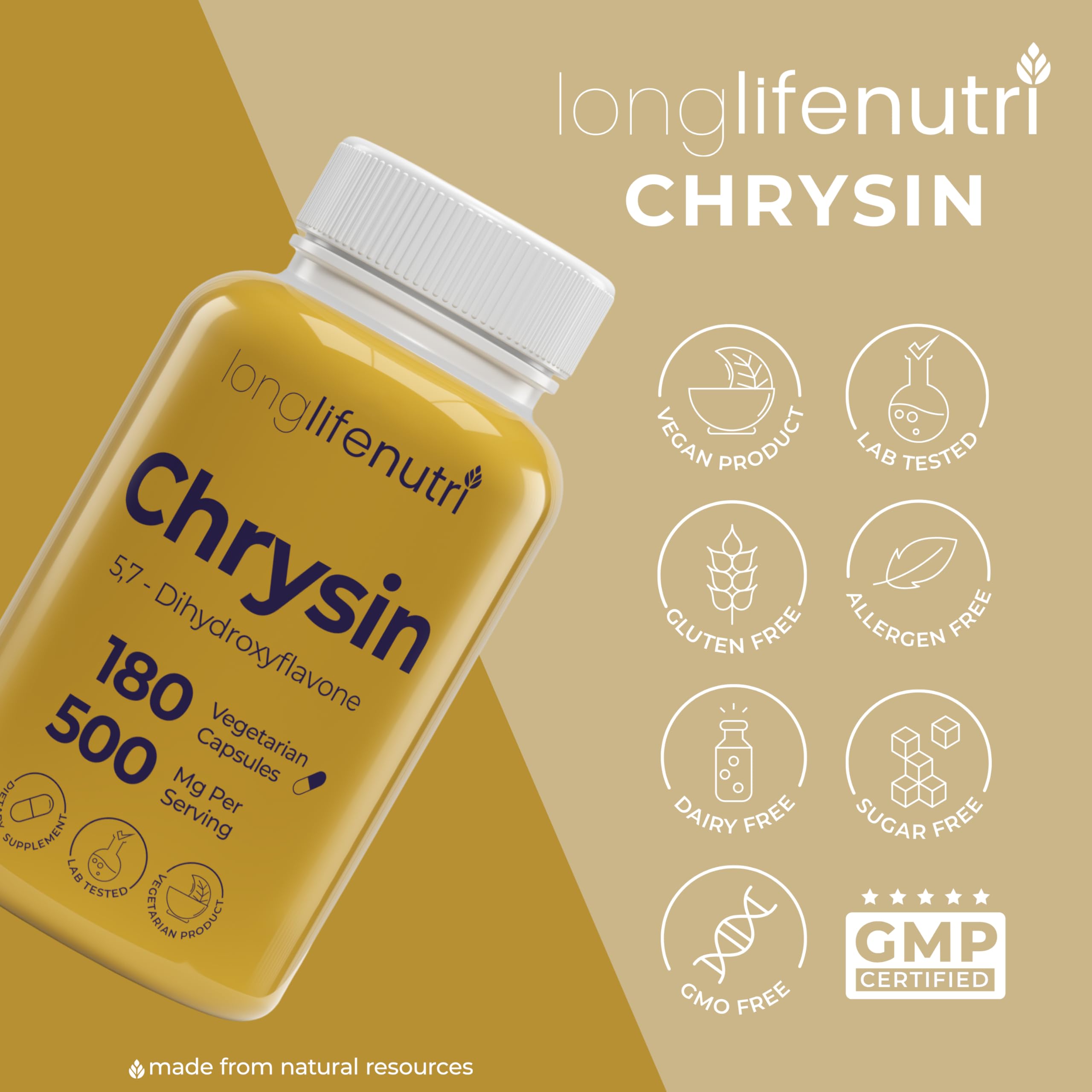Foto 8 pulgar | Suplemento Longlife Nutri Chrysin 500 Mg 180 Cápsulas Vegetariano - Venta Internacional.