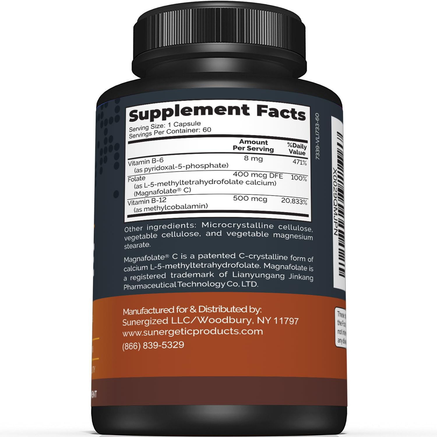 Foto 3 pulgar | Suplemento Sunergetic Premium De Folato De Metilo 400 Mcg - 60 Cápsulas - Venta Internacional.