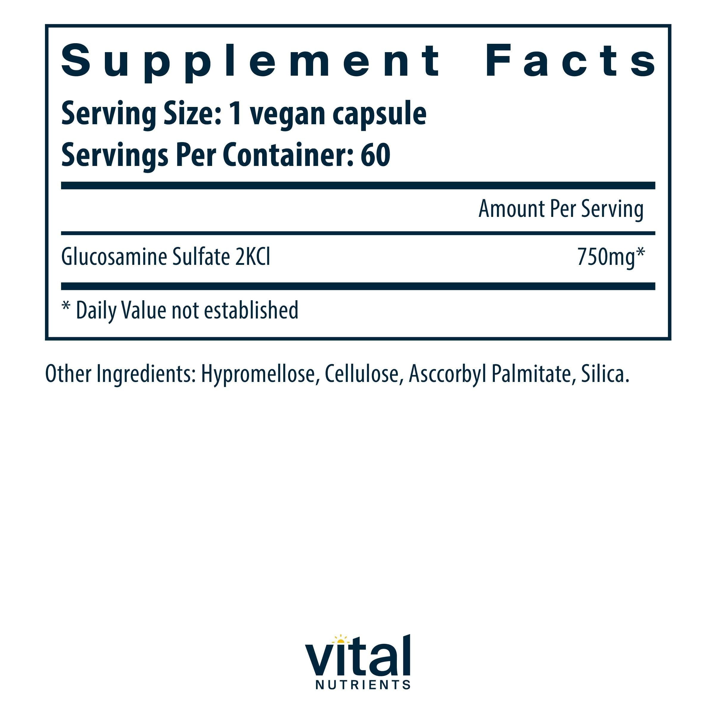 Foto 2 | Suplemento De Sulfato De Glucosamina Vegano De Vital Nutrients 750 Mg - Venta Internacional.