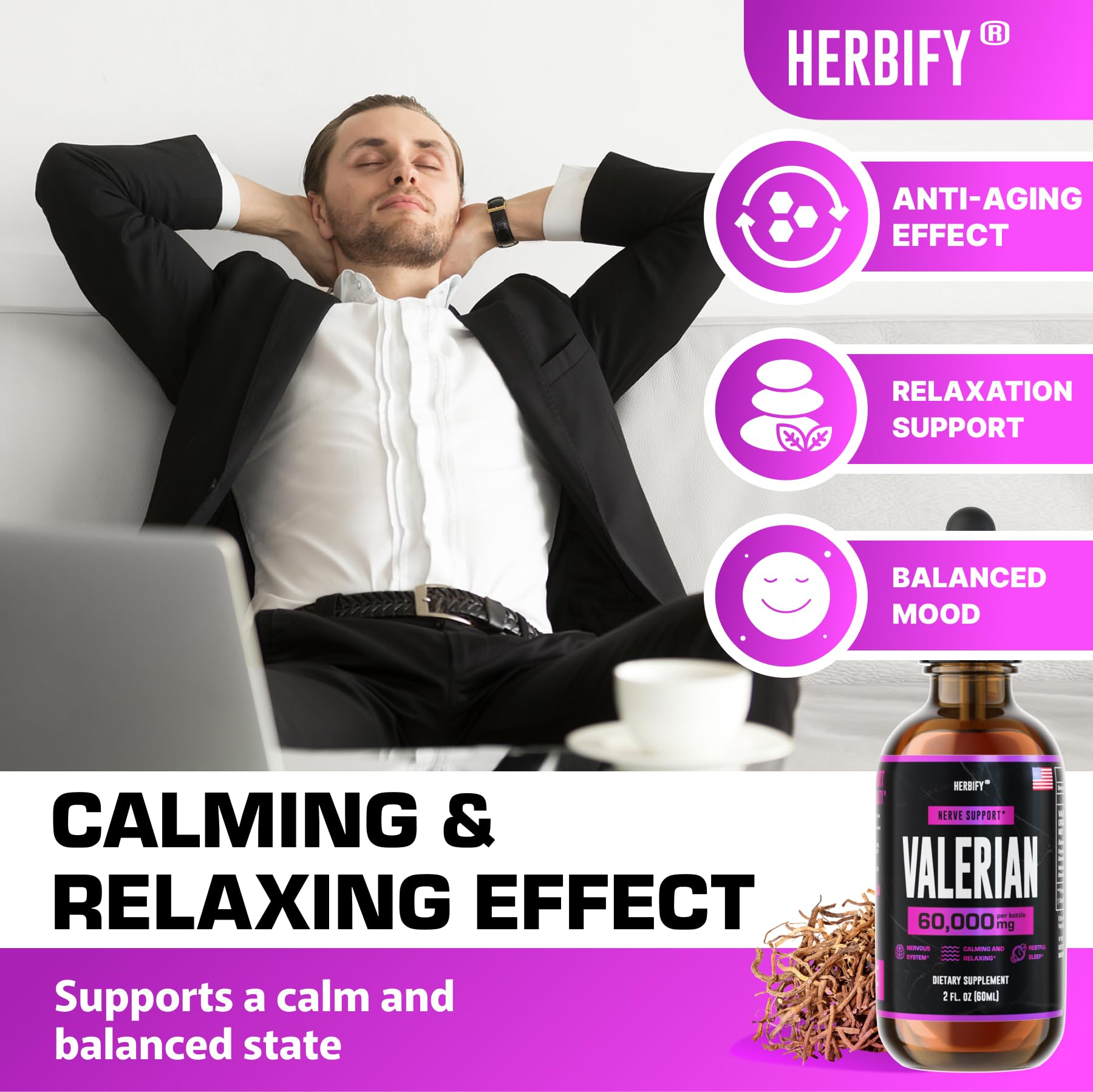 Foto 5 pulgar | Suplemento Herbify: Tintura De Raíz De Valeriana  60 Ml  Sistema Nervioso - Venta Internacional.