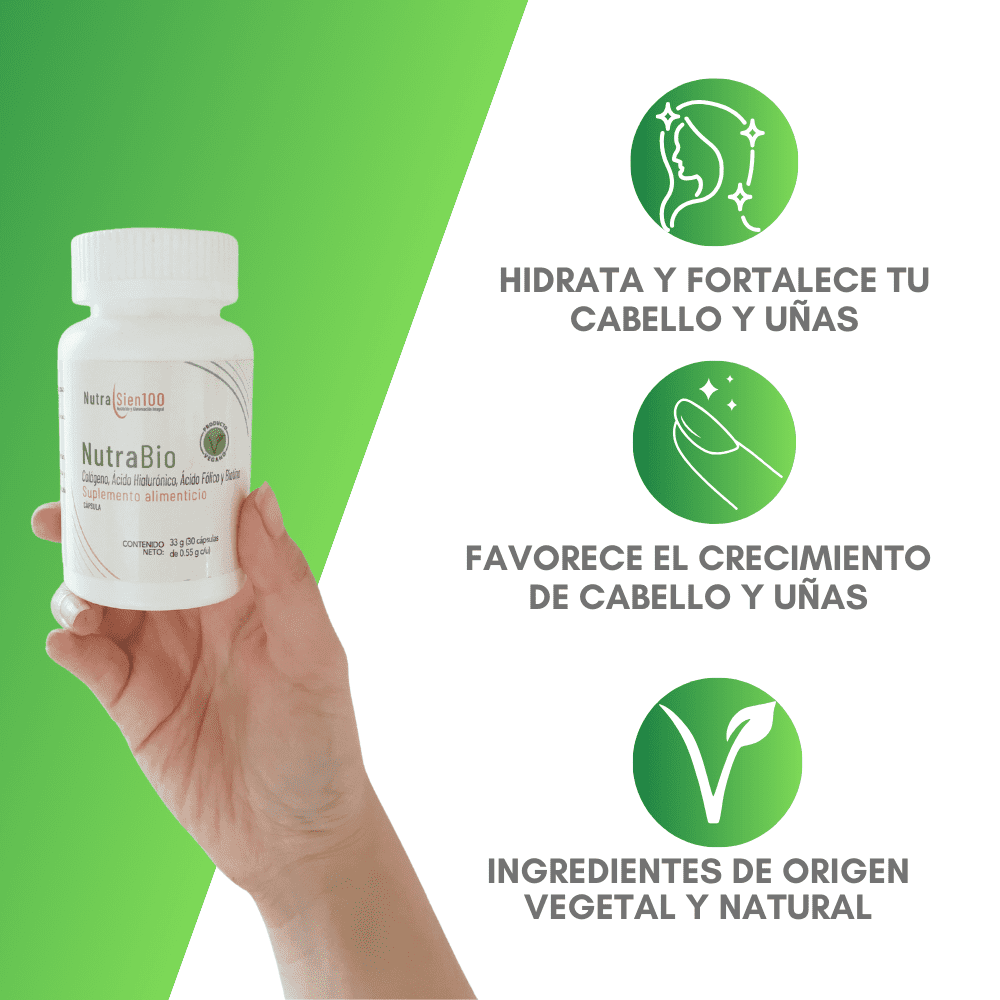 Foto 3 pulgar | Colágeno vegano, Ácido Hialurónico, Biotina y Ácido Fólico Ideal para Cabello y Uñas 30 días