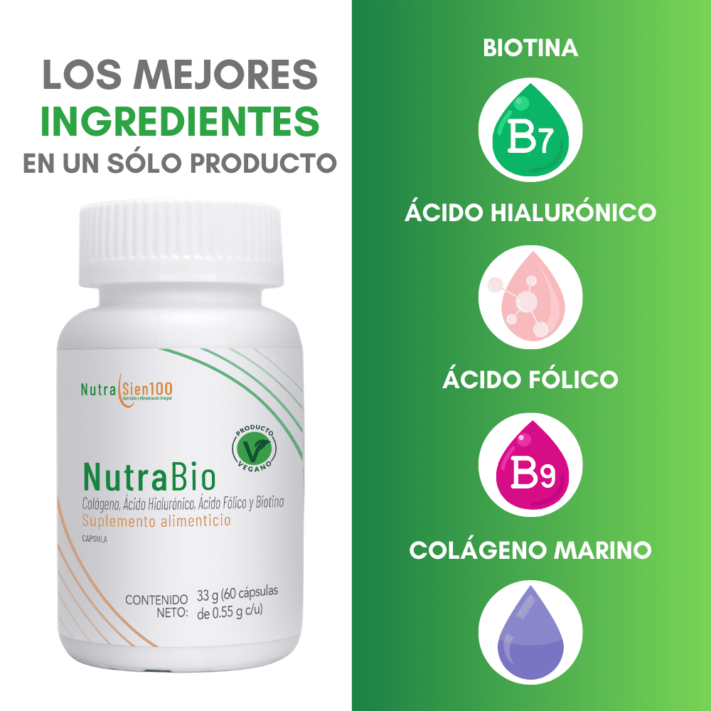 Foto 4 pulgar | Colágeno vegano, Ácido Hialurónico, Biotina y Ácido Fólico Ideal para Cabello y Uñas 30 días