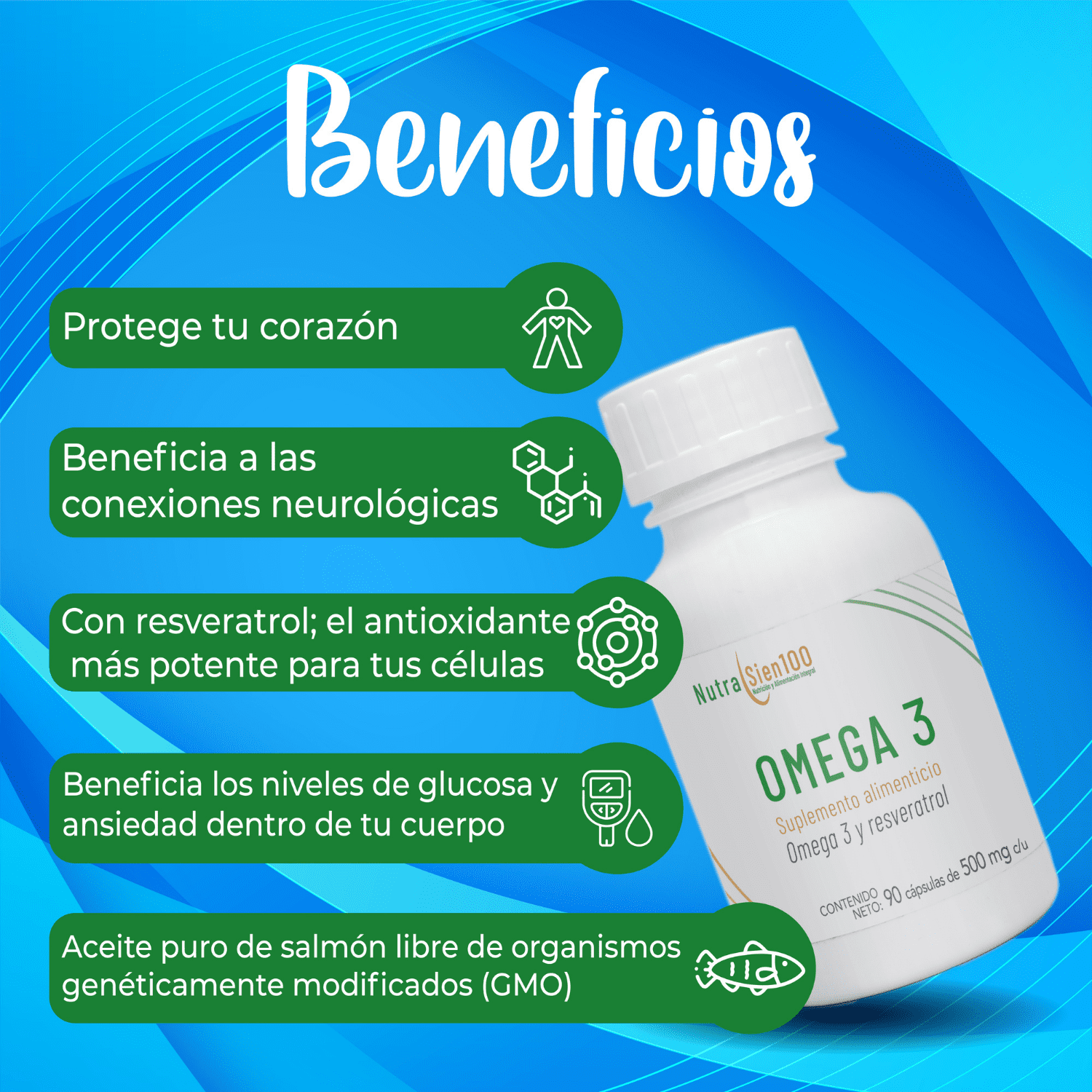Foto 6 pulgar | OMEGA 3 Puro de Salmón con resveratrol. Alta concentración y premium. Nutrasien100 90caps