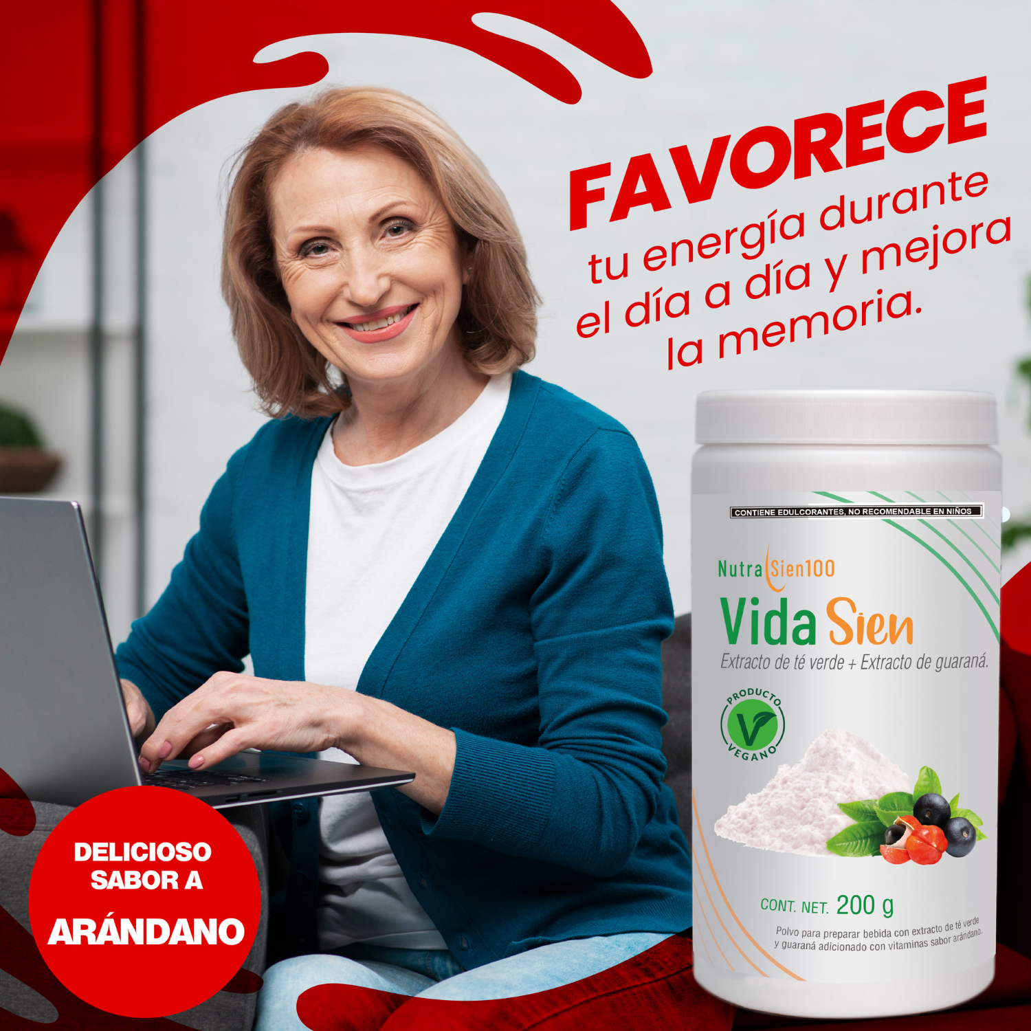 Foto 9 pulgar | Energizante Natural En Polvo. Sin Azúcar. Sabor Arándano 200g
