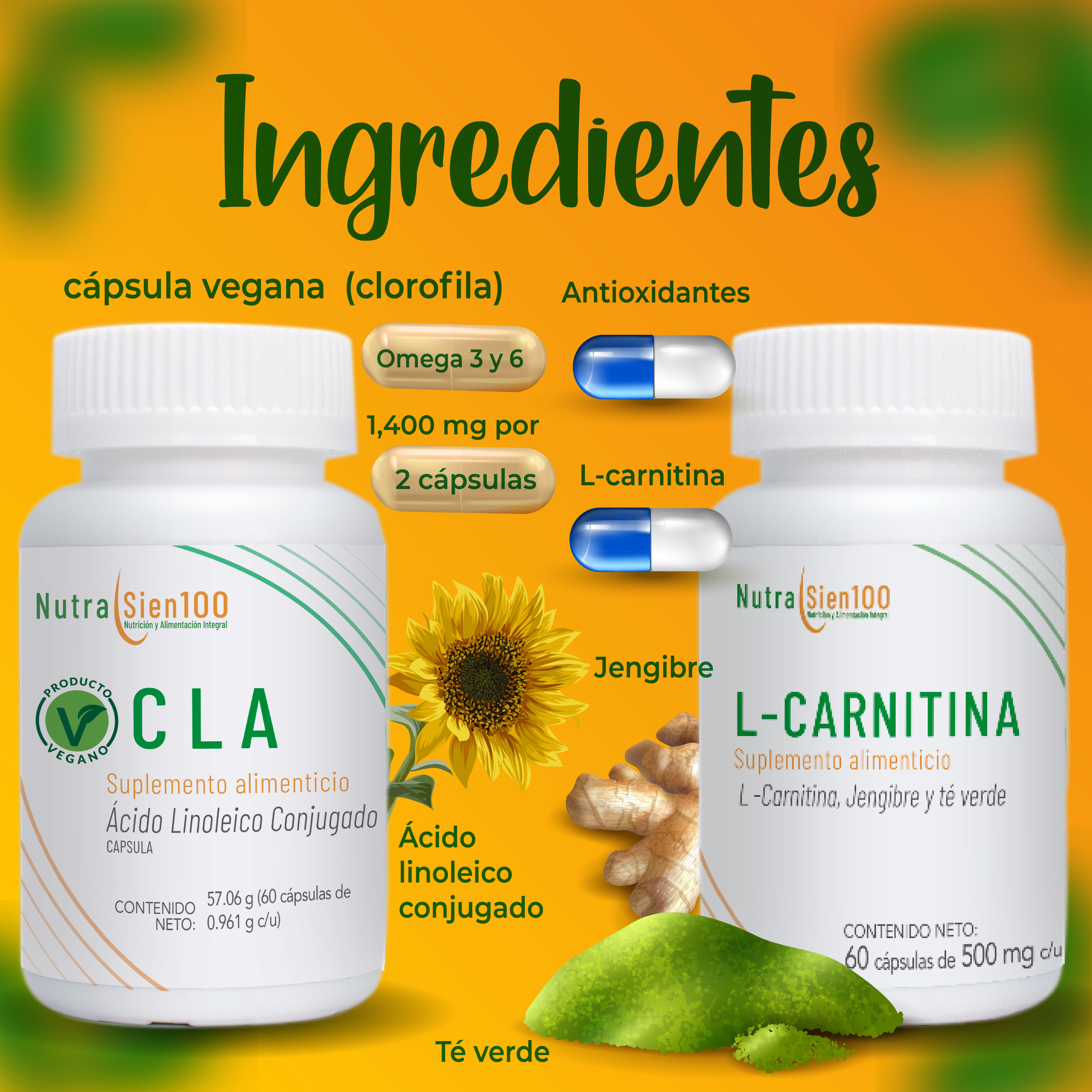 Foto 4 pulgar | L Carnitina y CLA en cápsulas Con jengibre y té verde Keto Pre-entreno 2 botes - 60 días