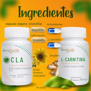 Foto 3 | L Carnitina y CLA en cápsulas Con jengibre y té verde Keto Pre-entreno 2 botes - 60 días