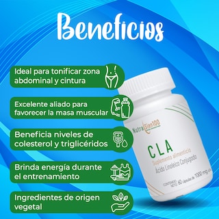 Foto 5 | CLA cápsulas. 1000 mg de Ácido Linoleico Conjugado. Termogénico Keto. Nutrasien100. Suplemento Natural 60 Caps