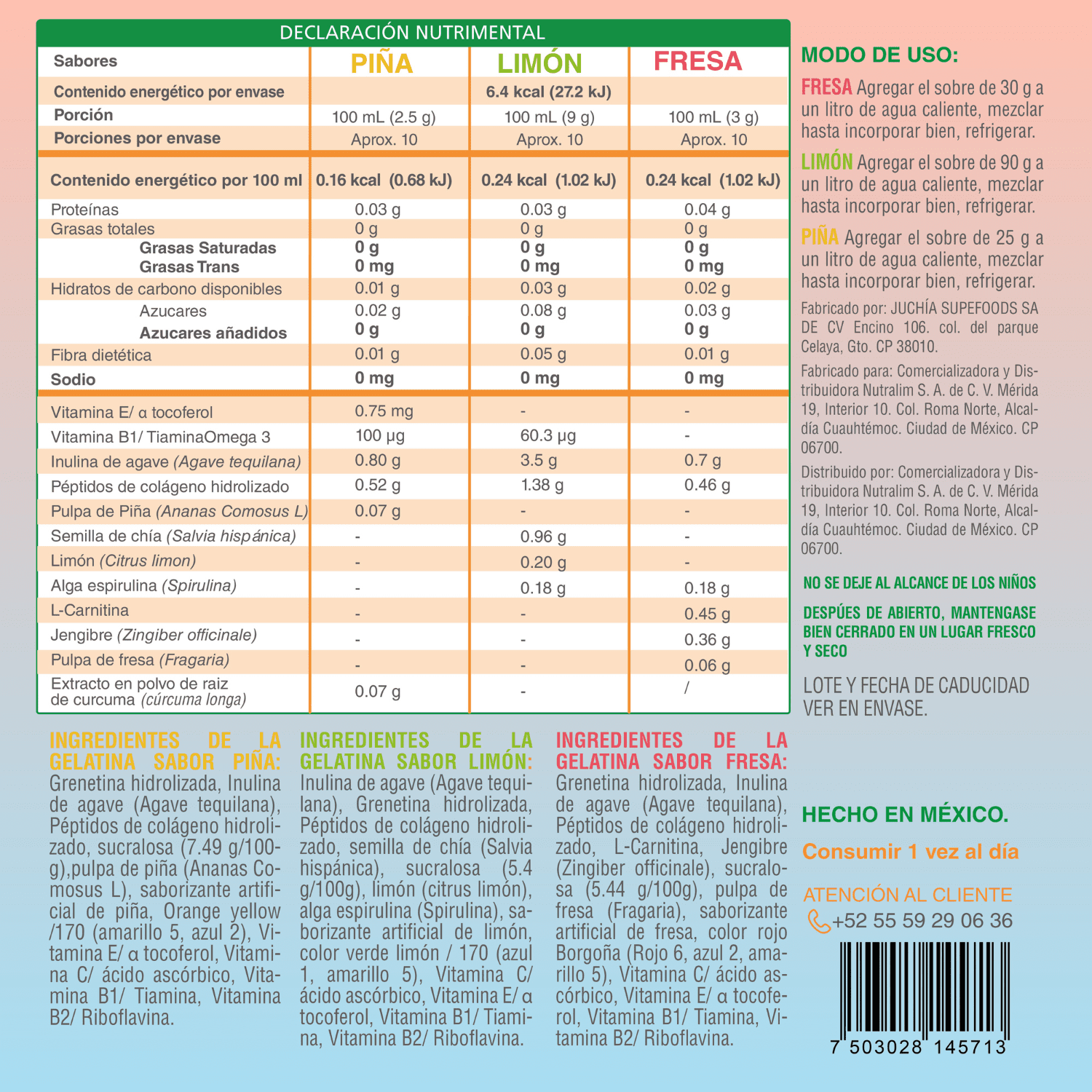 Foto 7 pulgar | GELATINA en polvo Sin Azúcar. Carnitina Colágeno Prebiótico Saludable Keto Paleo