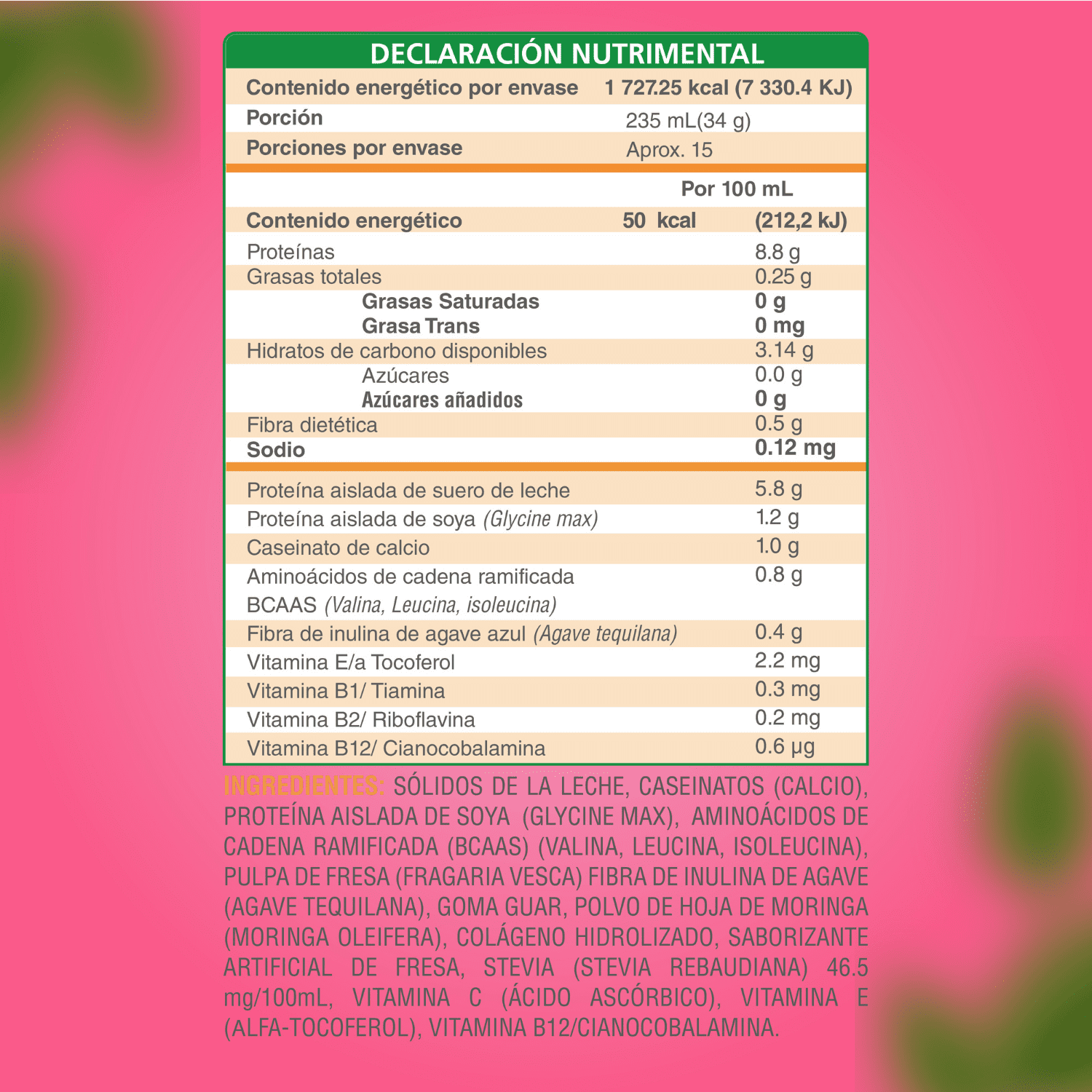 Foto 7 pulgar | Proteína en polvo Fresa. Keto, pre workout. 22g proteína. Sin:  Azúcar, Carbohidratos, grasa. 500g 17 porciones