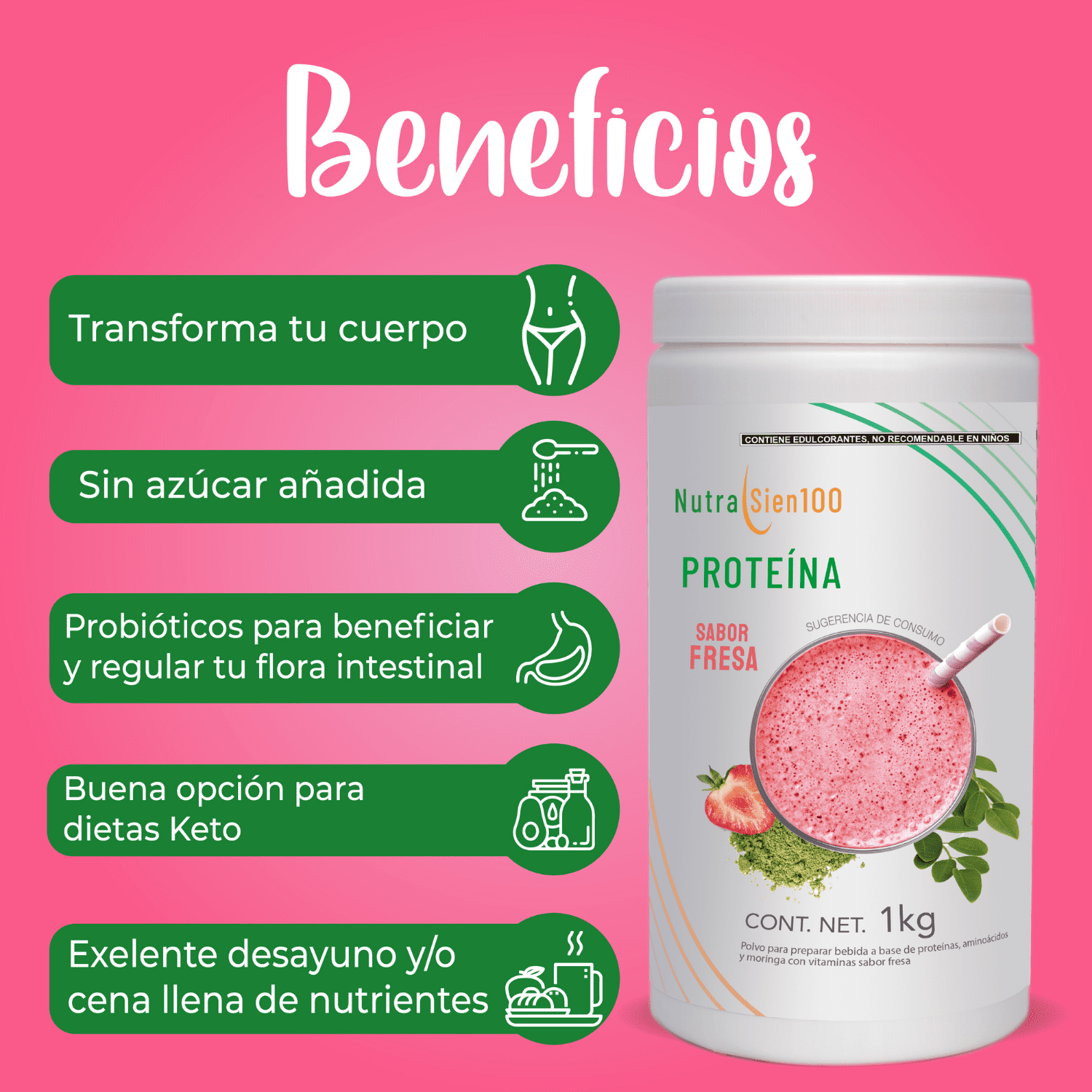 Foto 5 | Proteína en polvo Fresa. Keto, pre workout. 22g proteína. Sin:  Azúcar, Carbohidratos, grasa. 1Kg 33 porciones