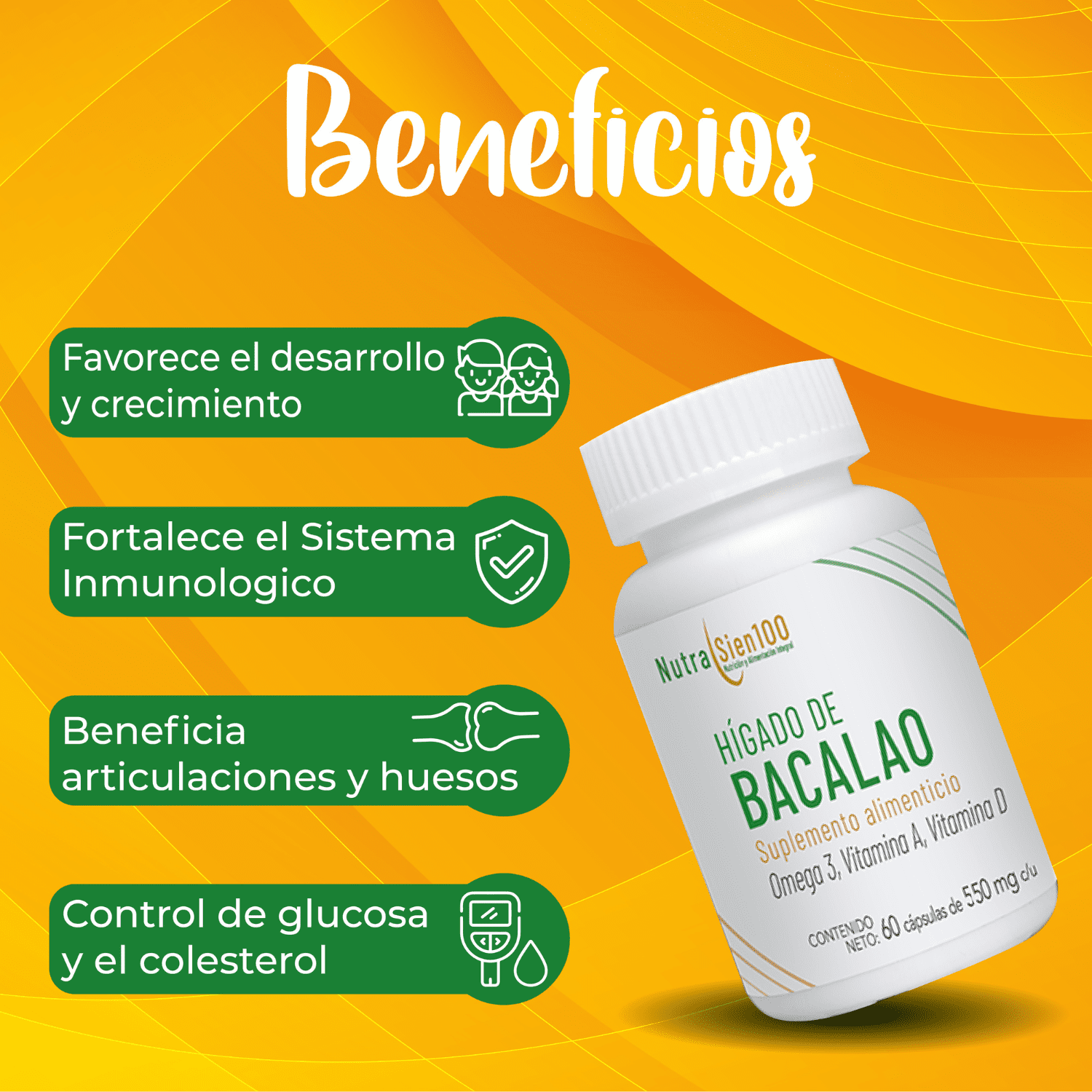 Foto 5 | Aceite de Hígado de Bacalao en cápsulas + Vitamina A y D. Beneficia sistema inmune. Suplemento alimenticio. 60 Cápsula