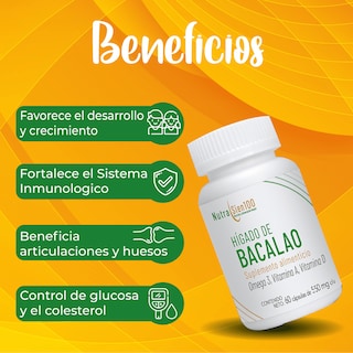 Foto 5 | Aceite de Hígado de Bacalao en cápsulas + Vitamina A y D. Beneficia sistema inmune. Suplemento alimenticio. 60 Cápsula