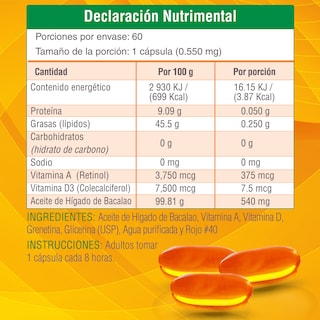Foto 6 | Aceite de Hígado de Bacalao en cápsulas + Vitamina A y D. Beneficia sistema inmune. Suplemento alimenticio. 60 Cápsula