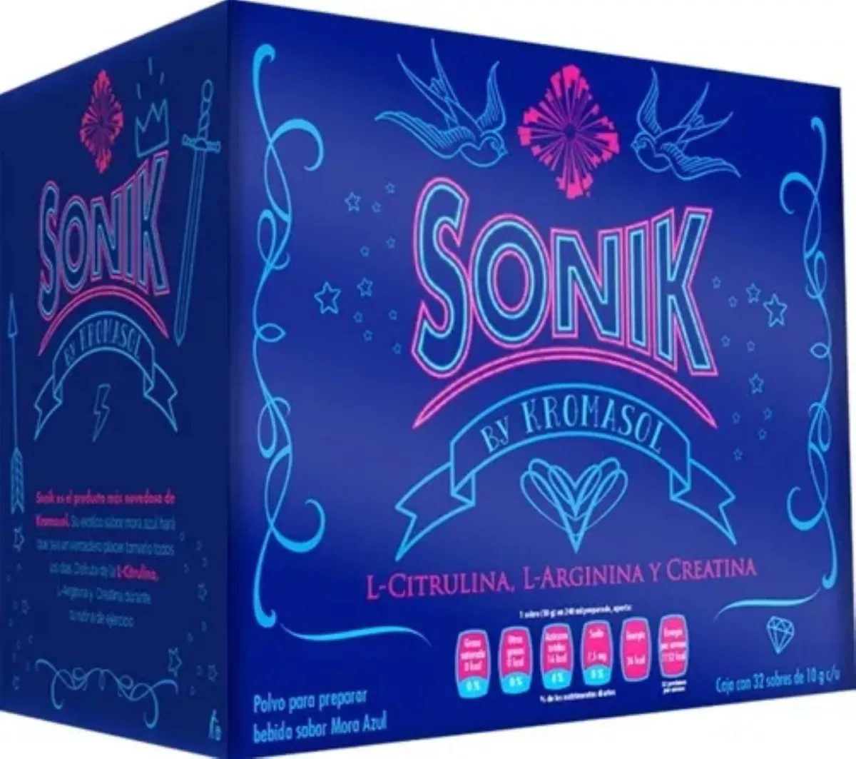 Sonik 32 Sobres Bebida Mora Azul Energía Pura By Kromasol