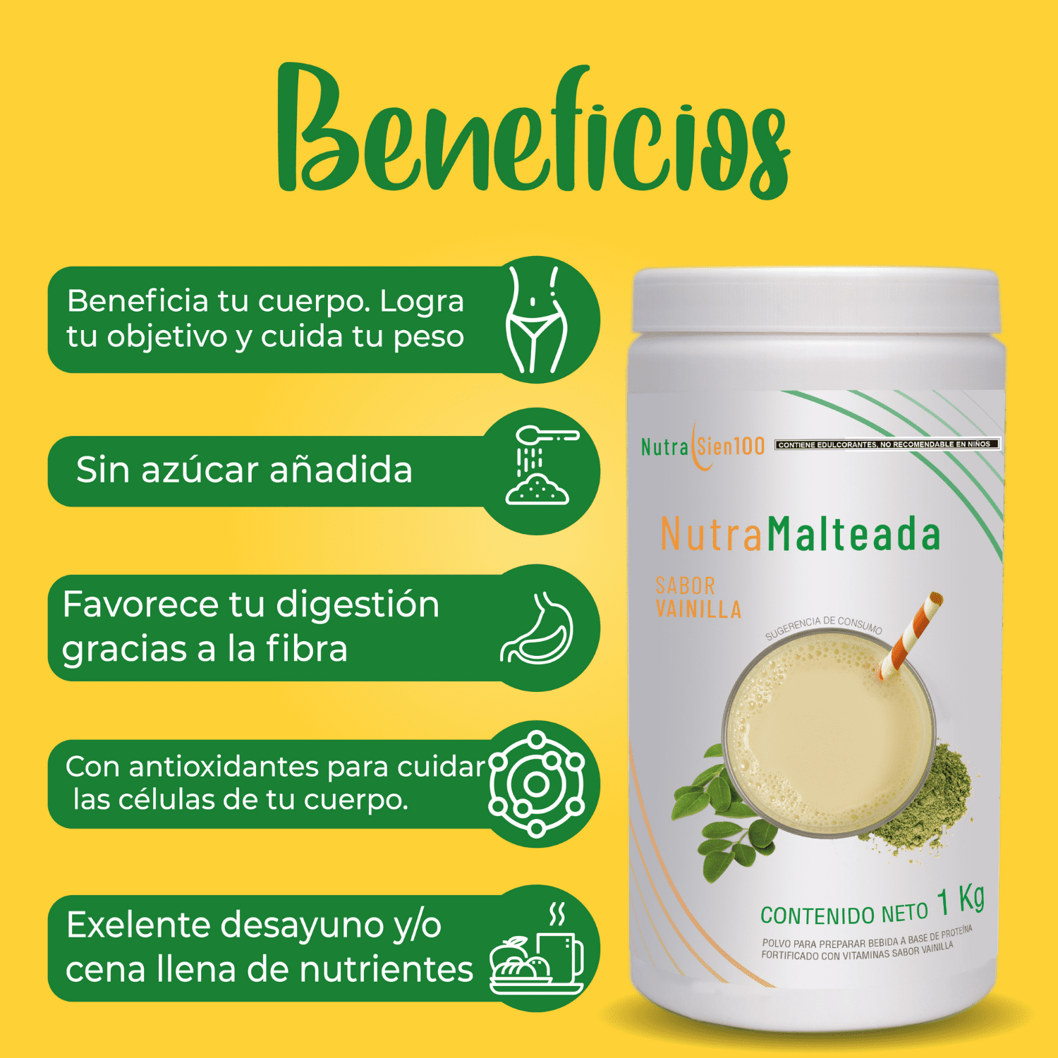 Foto 3 pulgar | Polvo para preparar Malteada sabor vainilla. Sin grasa Sin azúcar 15 g proteína por porción. Fácil y rápida pr