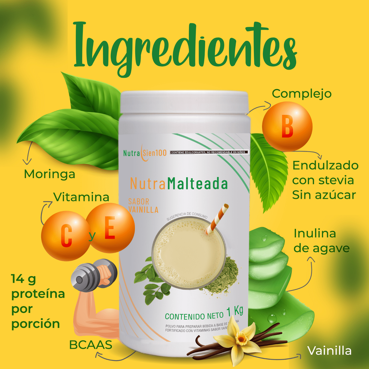 Foto 4 pulgar | Polvo para preparar Malteada sabor vainilla. Sin grasa Sin azúcar 15 g proteína por porción. Fácil y rápida pr