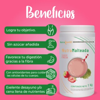 Foto 2 | Polvo para preparar Malteada sabor fresa. Sin grasa Sin azúcar 15 g proteína por porción. Fácil y rápida preparac