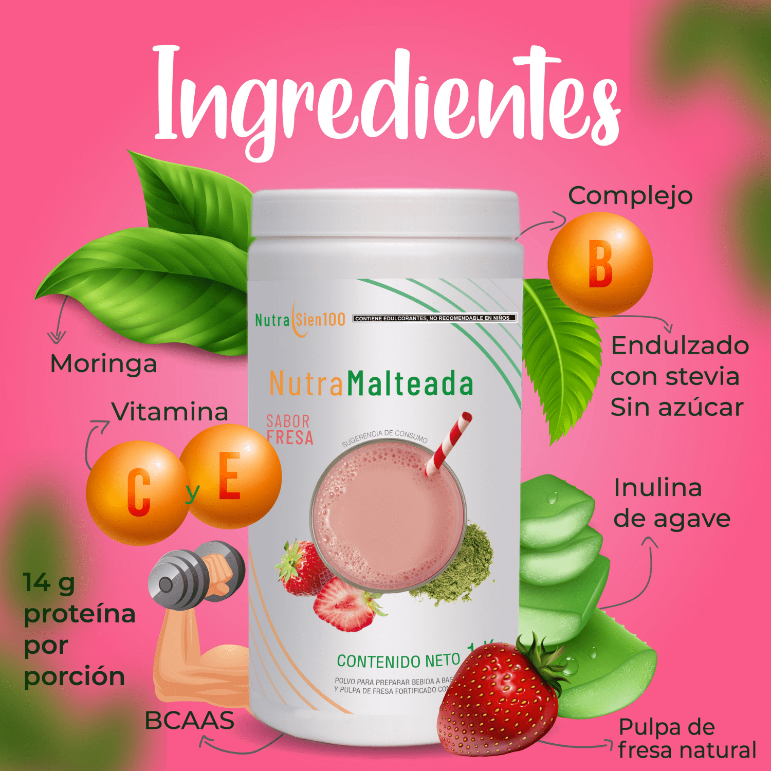 Foto 4 pulgar | Polvo para preparar Malteada sabor fresa. Sin grasa Sin azúcar 15 g proteína por porción. Fácil y rápida preparac