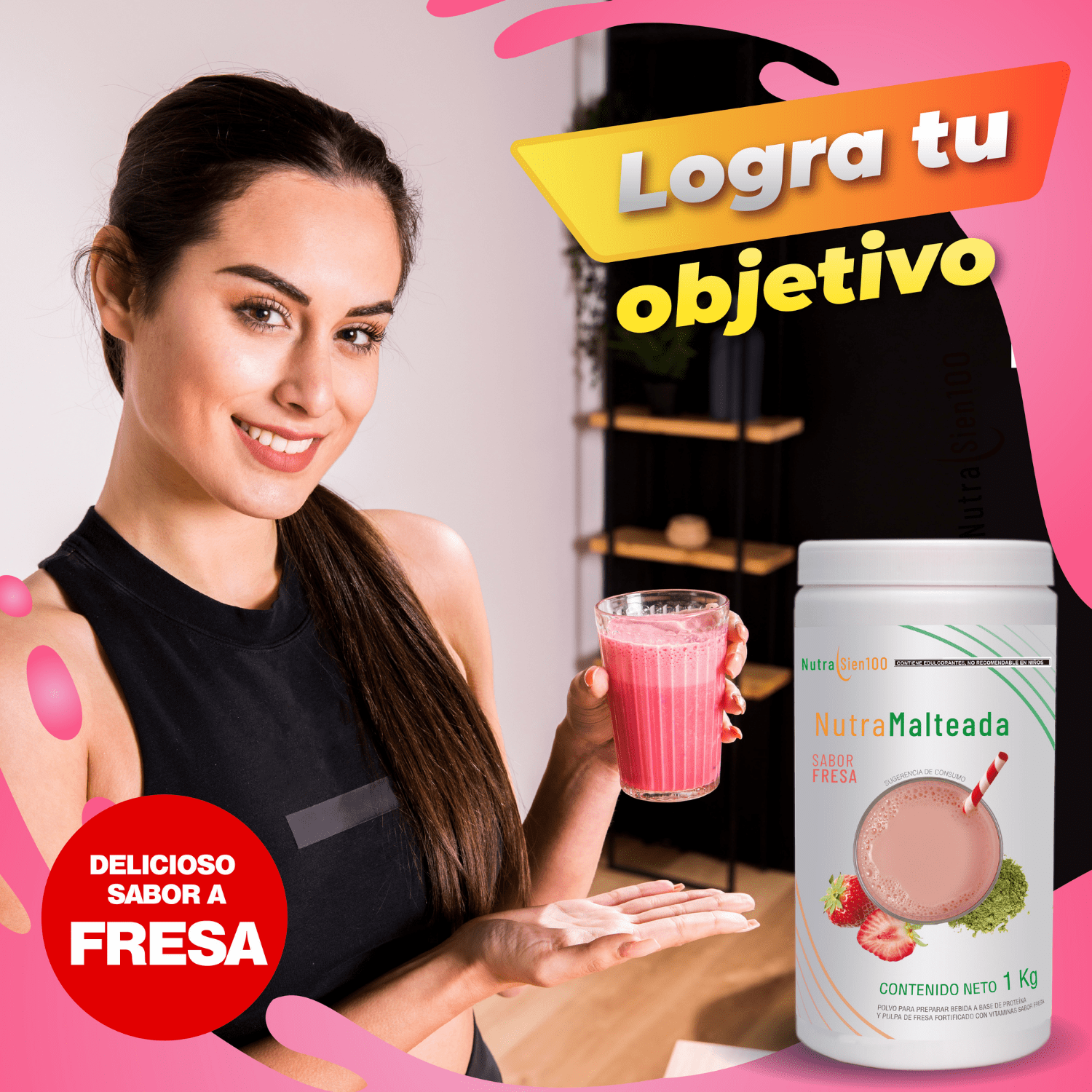 Foto 6 pulgar | Polvo para preparar Malteada sabor fresa. Sin grasa Sin azúcar 15 g proteína por porción. Fácil y rápida preparac