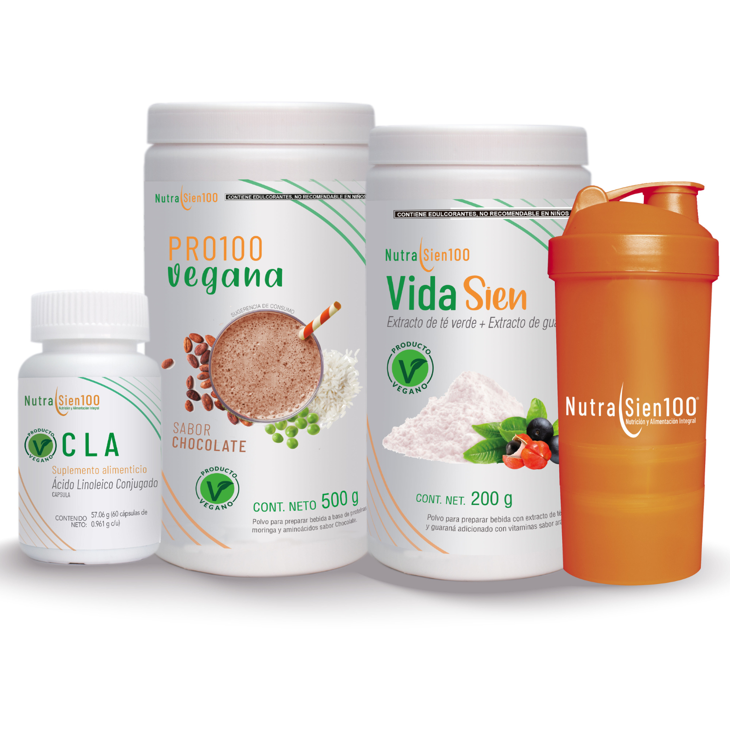 Foto 2 pulgar | Combo Nutrasien100: Proteína Vegana Chocolate, Suplementos, Shaker, Plan Y Seguimiento 30 Días. Bienestar Total.