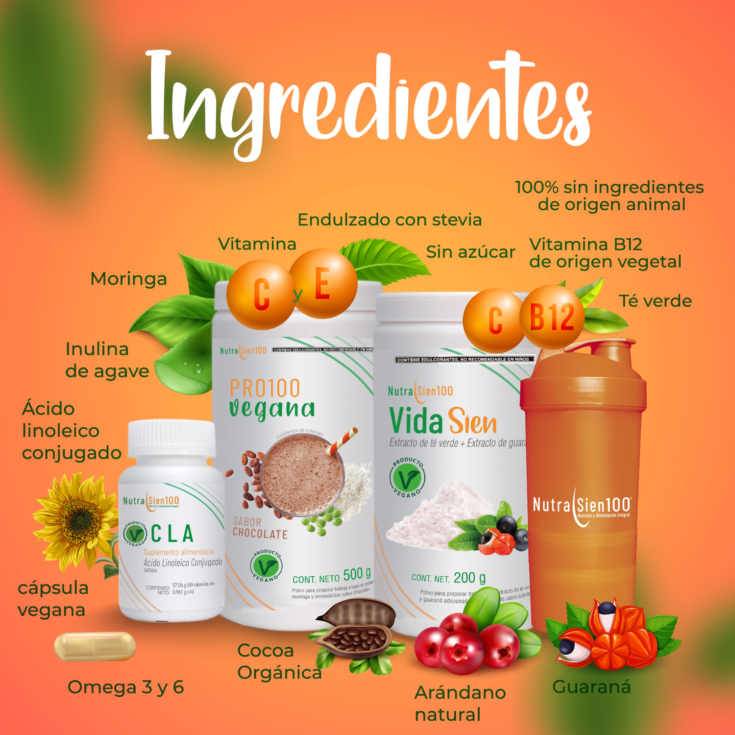 Foto 4 pulgar | Combo Nutrasien100: Proteína Vegana Chocolate, Suplementos, Shaker, Plan Y Seguimiento 30 Días. Bienestar Total.