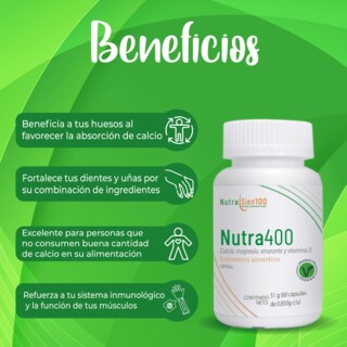 Foto 5 | Calcio + Vitamina D3 + Magnesio + Amaranto NutraSien100 Nutra400 60 Cápsulas