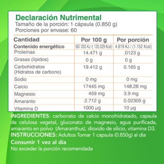 Foto 6 | Calcio + Vitamina D3 + Magnesio + Amaranto NutraSien100 Nutra400 60 Cápsulas