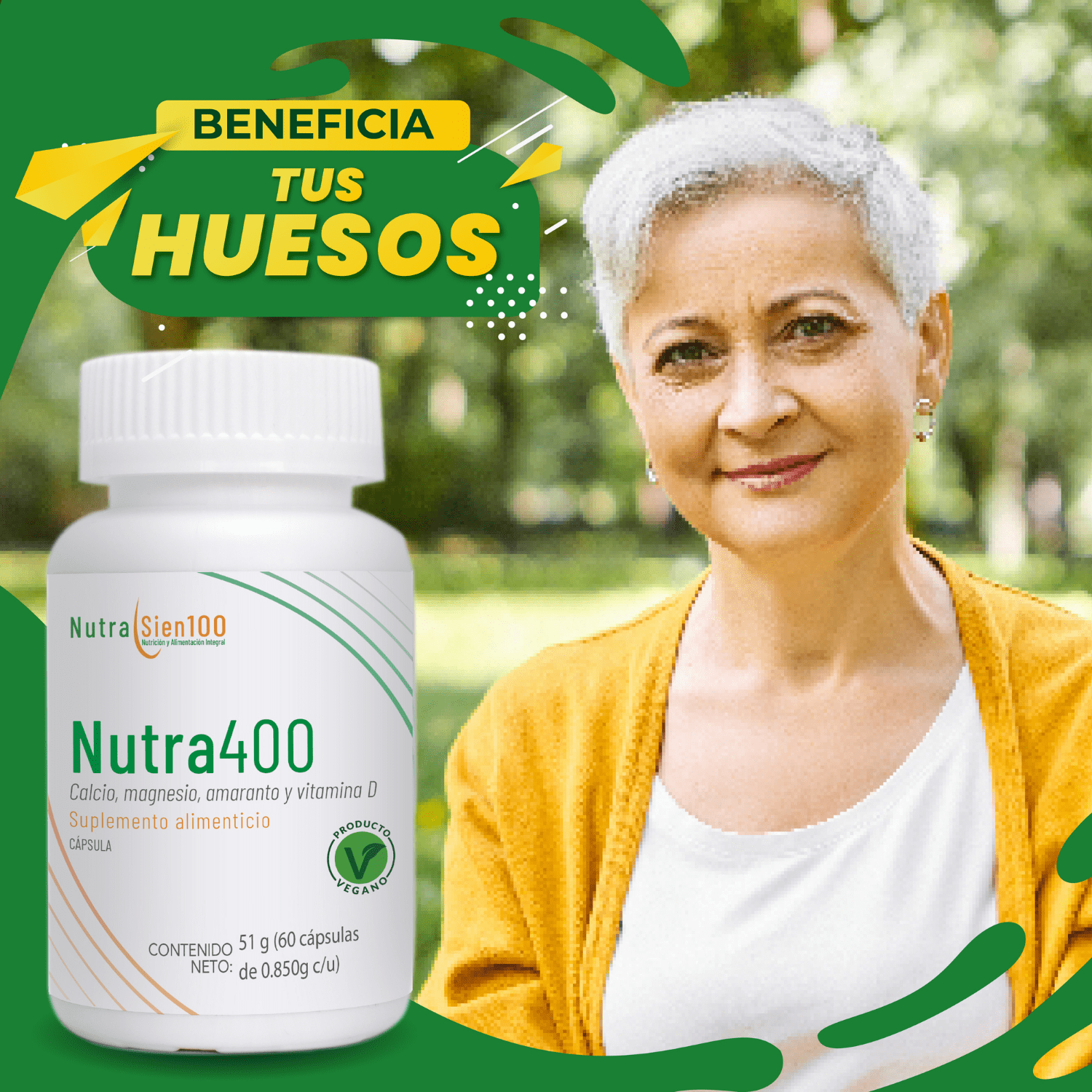 Foto 8 | Calcio + Vitamina D3 + Magnesio + Amaranto NutraSien100 Nutra400 60 Cápsulas