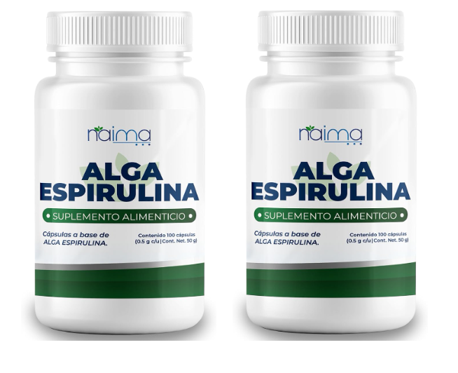 Foto 2 pulgar | Alga Spirulina Orgánica Naima Lab 500 mg 2 Frascos con 100 Cápsulas C/U
