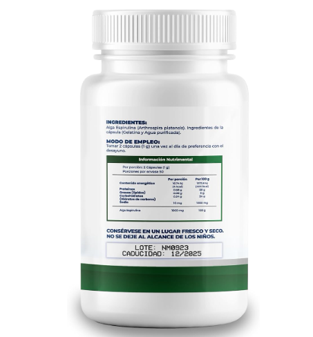 Foto 3 pulgar | Alga Spirulina Orgánica Naima Lab 500 mg 2 Frascos con 100 Cápsulas C/U