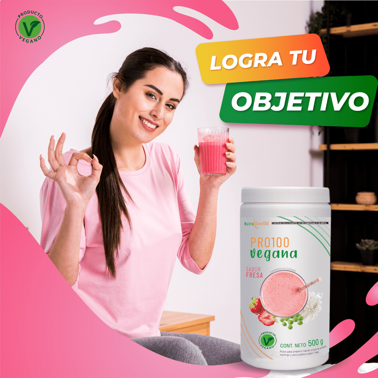 Foto 6 pulgar | Proteína Vegana sabor Fresa. Nutrasien100. Sin azúcar. Fácil digestión. Ideal hombres y mujeres. 500 g - 17 porciones.