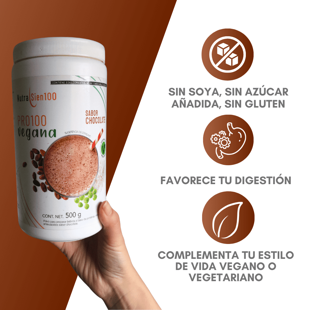 Foto 3 pulgar | Proteína Vegana en Polvo NutraSien100 Sabor Chocolate Sin Azúcar/ Sin Soya/ Sin Lactosa 500 g