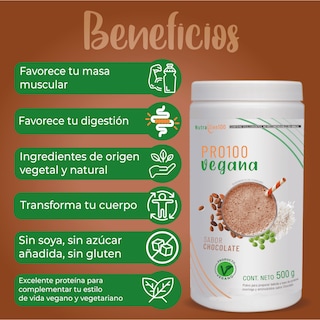 Foto 5 | Proteína Vegana en Polvo NutraSien100 Sabor Chocolate Sin Azúcar/ Sin Soya/ Sin Lactosa 500 g