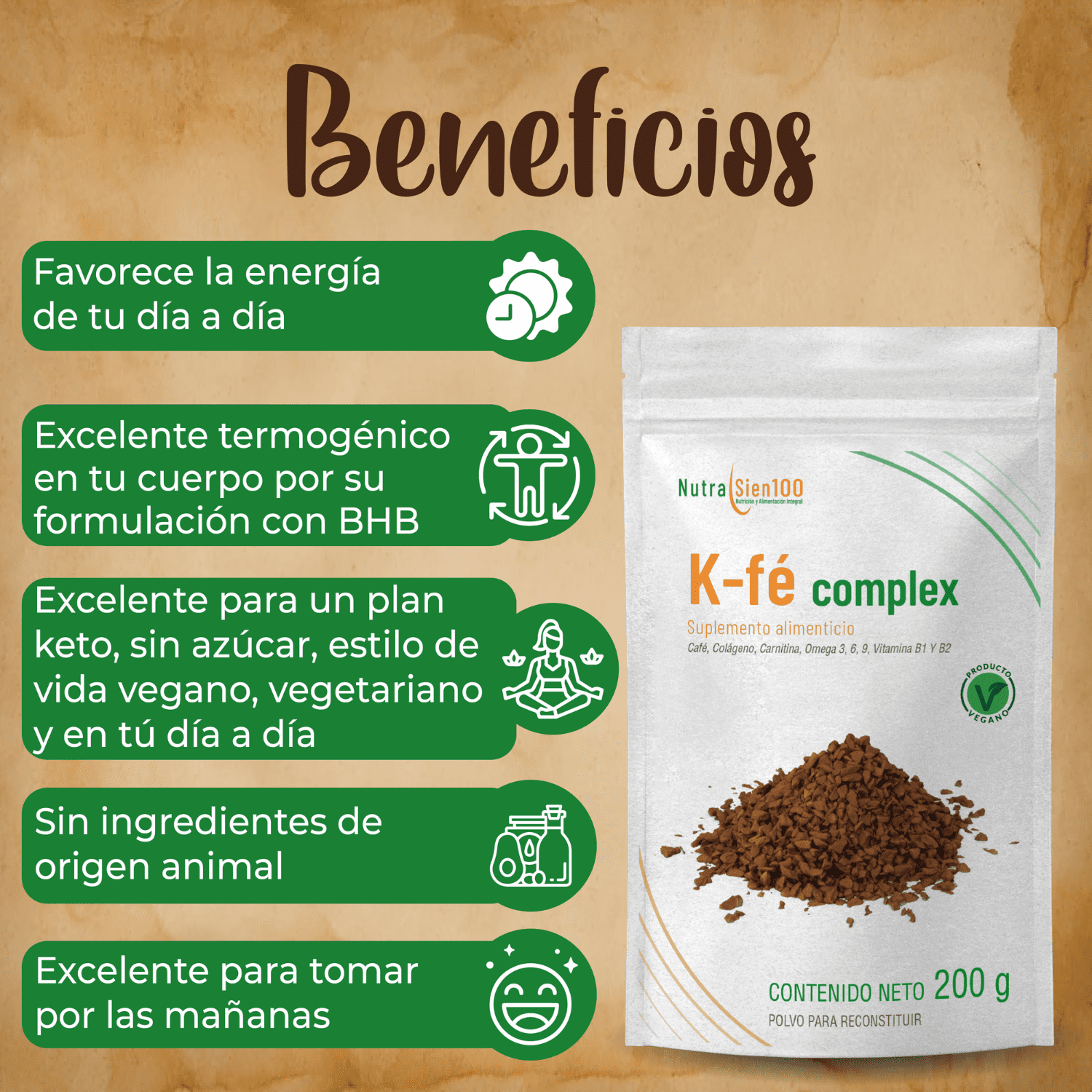 Foto 3 pulgar | Café Keto Termogénico Pre-entreno. Con L-carnitina Colágeno BHB Omegas. Sin Azúcar. 200g