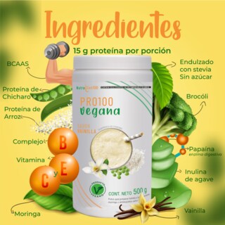 Foto 3 | Proteína Vegana sabor Vainilla. Nutrasien100. Sin azúcar. Fácil digestión. Ideal hombres y mujeres. 500 g - 17 porc