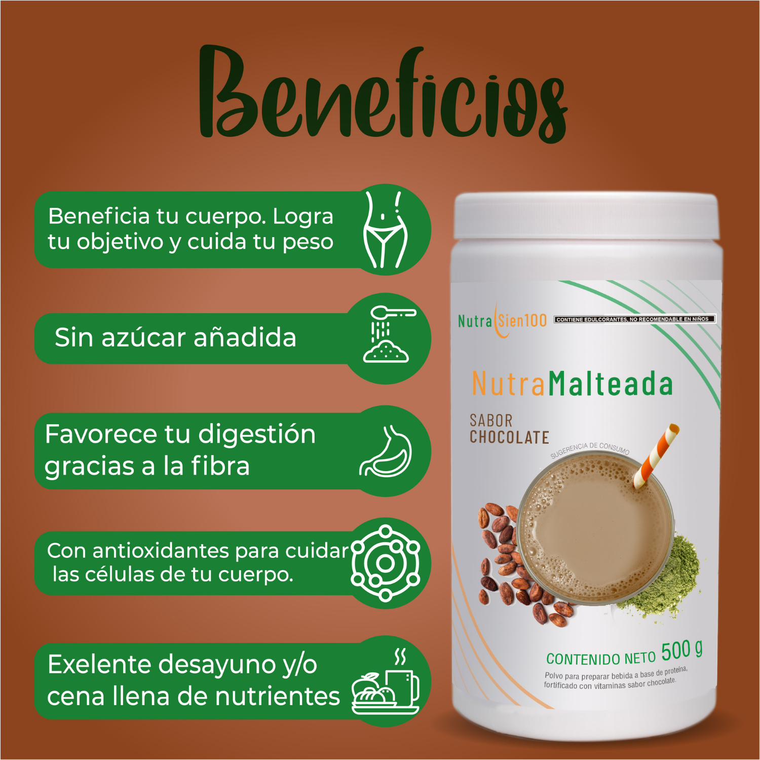 Foto 3 pulgar | Polvo para preparar Malteada sabor chocolate. Sin grasa Sin azúcar 15 g proteína por porción. Fácil y rápida
