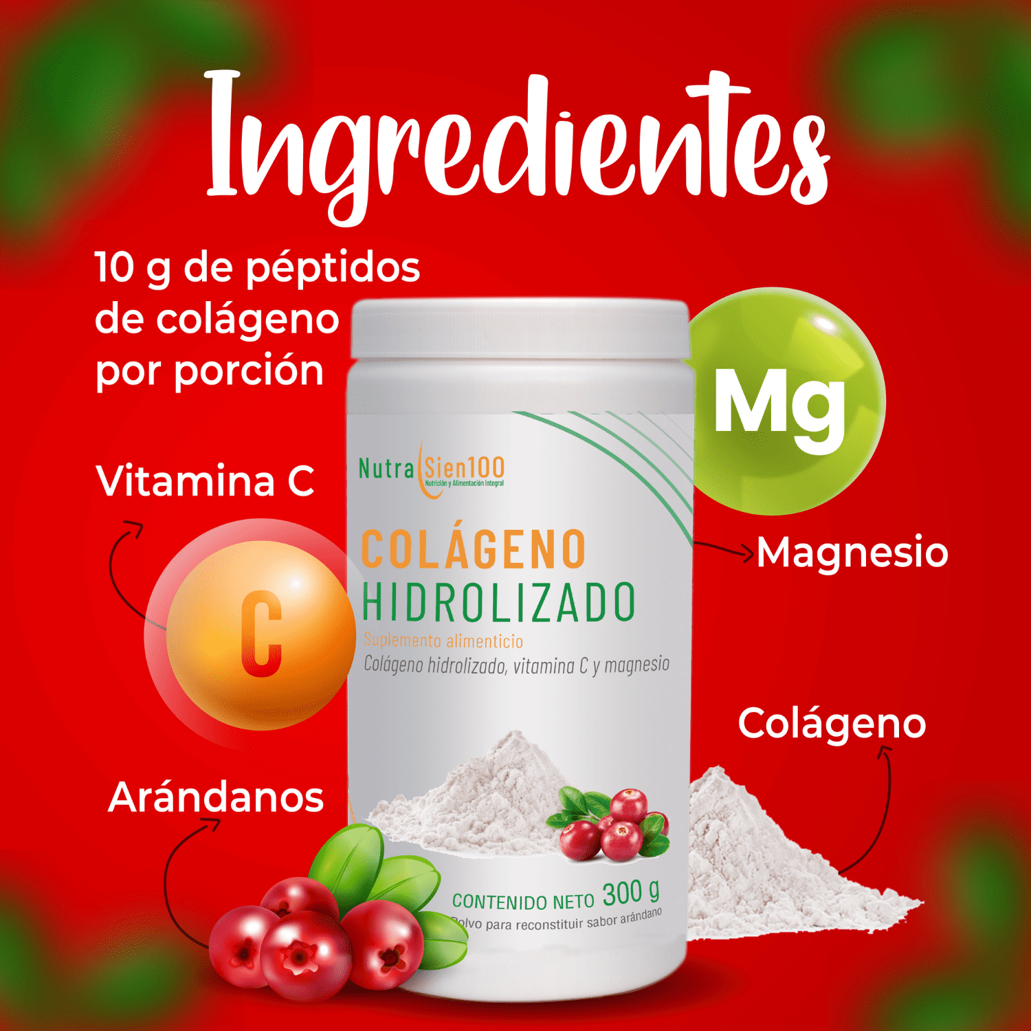 Foto 4 pulgar | Colágeno Hidrolizado Puro En Polvo | Con Vitamina C Y Magnesio | Sin Azúcar | Nutrasien100 | Sabor Arándano | 2