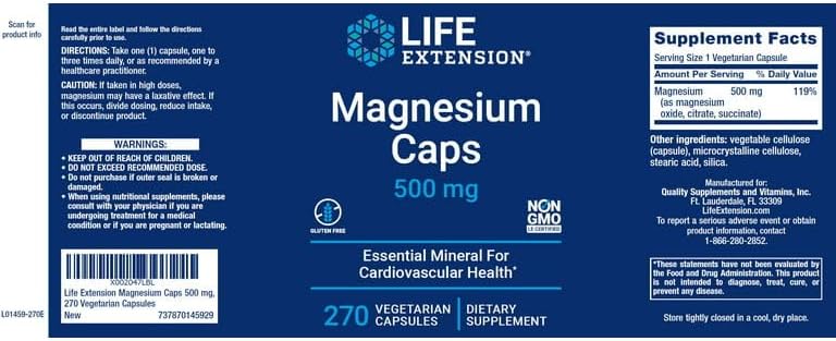 Foto 3 pulgar | Venta Internacional-cápsulas Vegetarianas De Magnesio Life Extension 500 Mg 100
