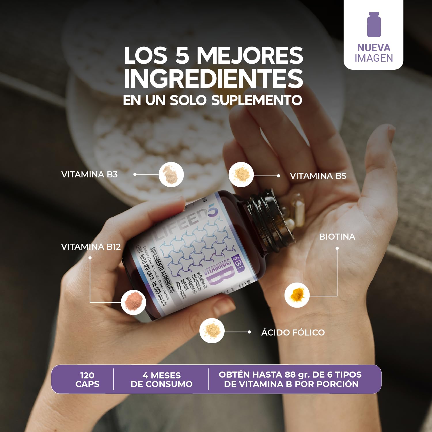 Foto 3 | Suplemento Multivitamínico Complejo B Lifeed5 120 Cápsulas