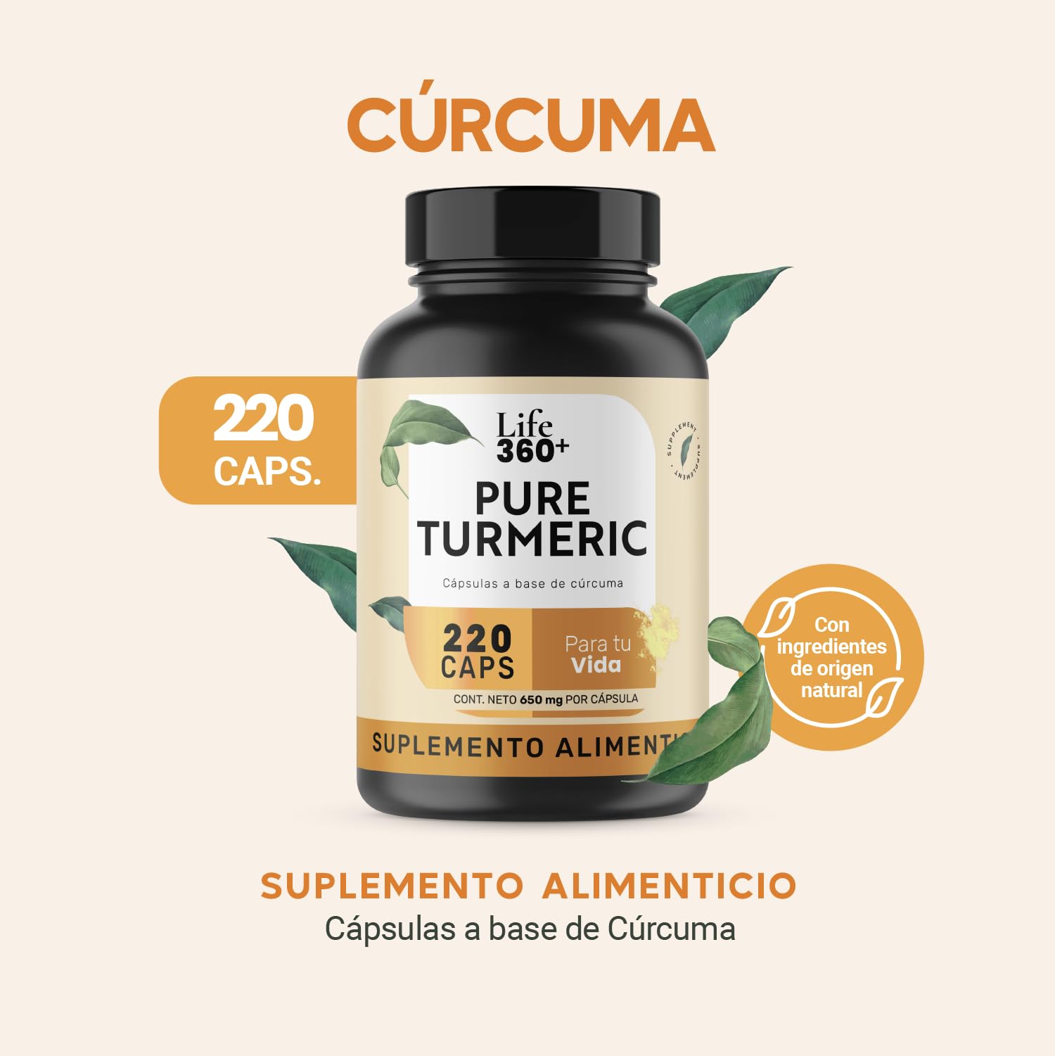Foto 3 pulgar | Suplemento Raíz de Cúrcuma Pura 1000mg Life 360+ 220 Cápsulas