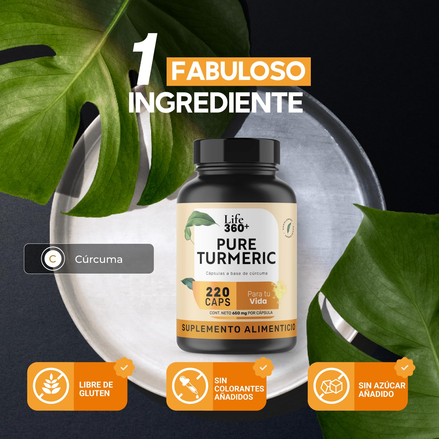 Foto 5 pulgar | Suplemento Raíz de Cúrcuma Pura 1000mg Life 360+ 220 Cápsulas