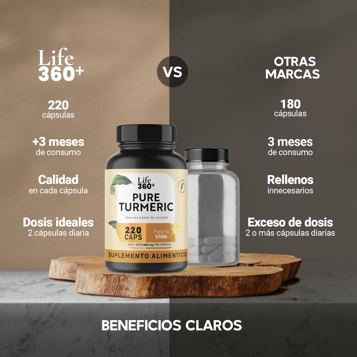 Foto 6 | Suplemento Raíz de Cúrcuma Pura 1000mg Life 360+ 220 Cápsulas
