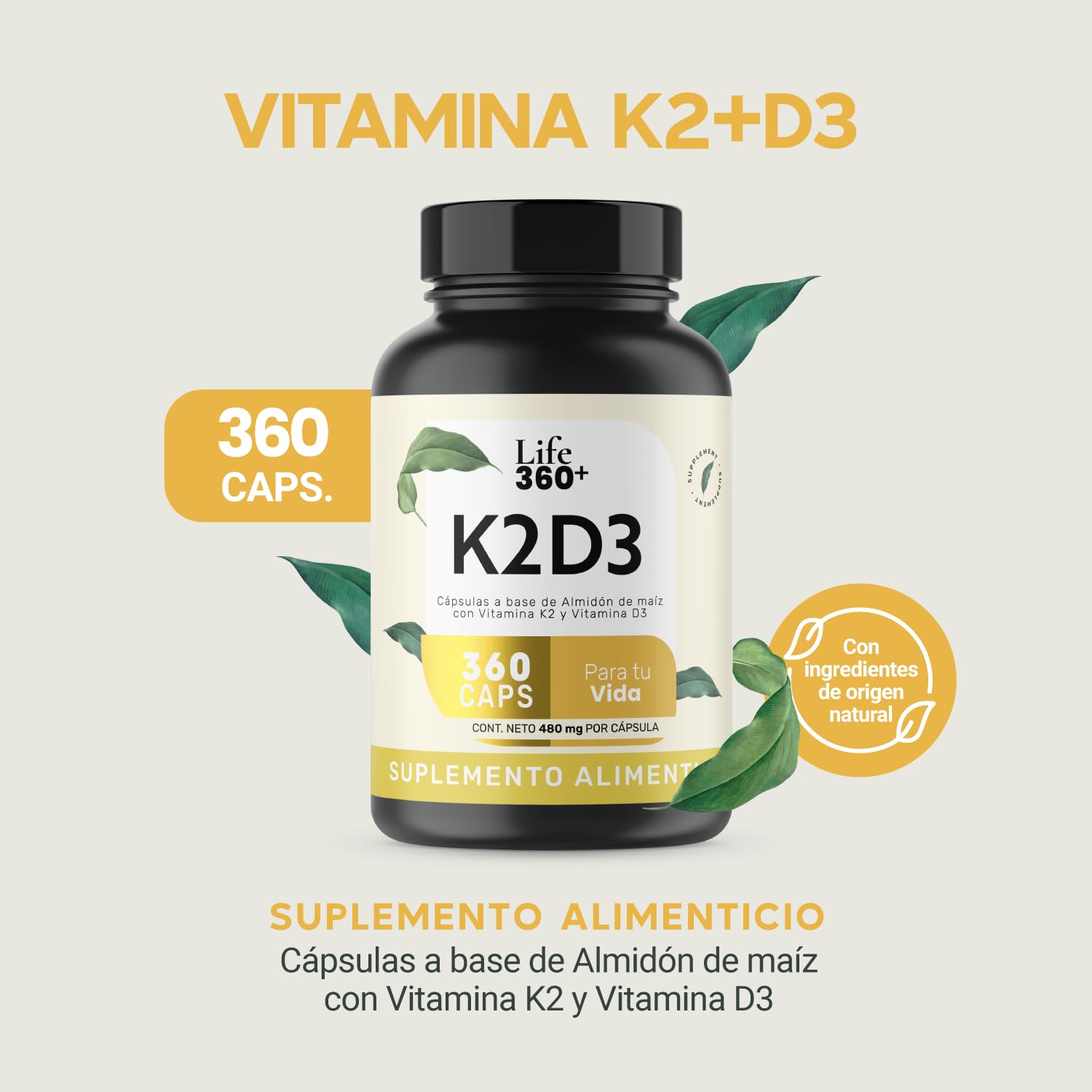 Foto 3 pulgar | Suplemento Multivitamínico K2 y D3 Life 360+ 360 Cápsulas