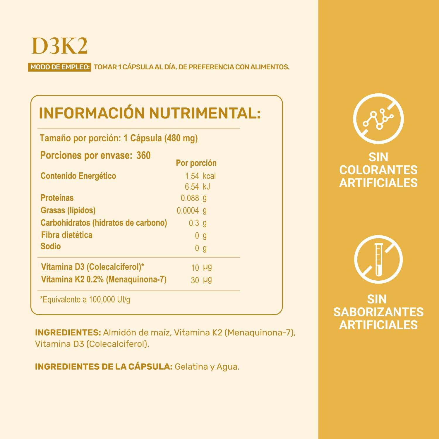 Foto 3 | Suplemento Multivitamínico K2 y D3 Life 360+ 360 Cápsulas