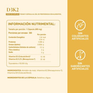 Foto 3 | Suplemento Multivitamínico K2 y D3 Life 360+ 360 Cápsulas